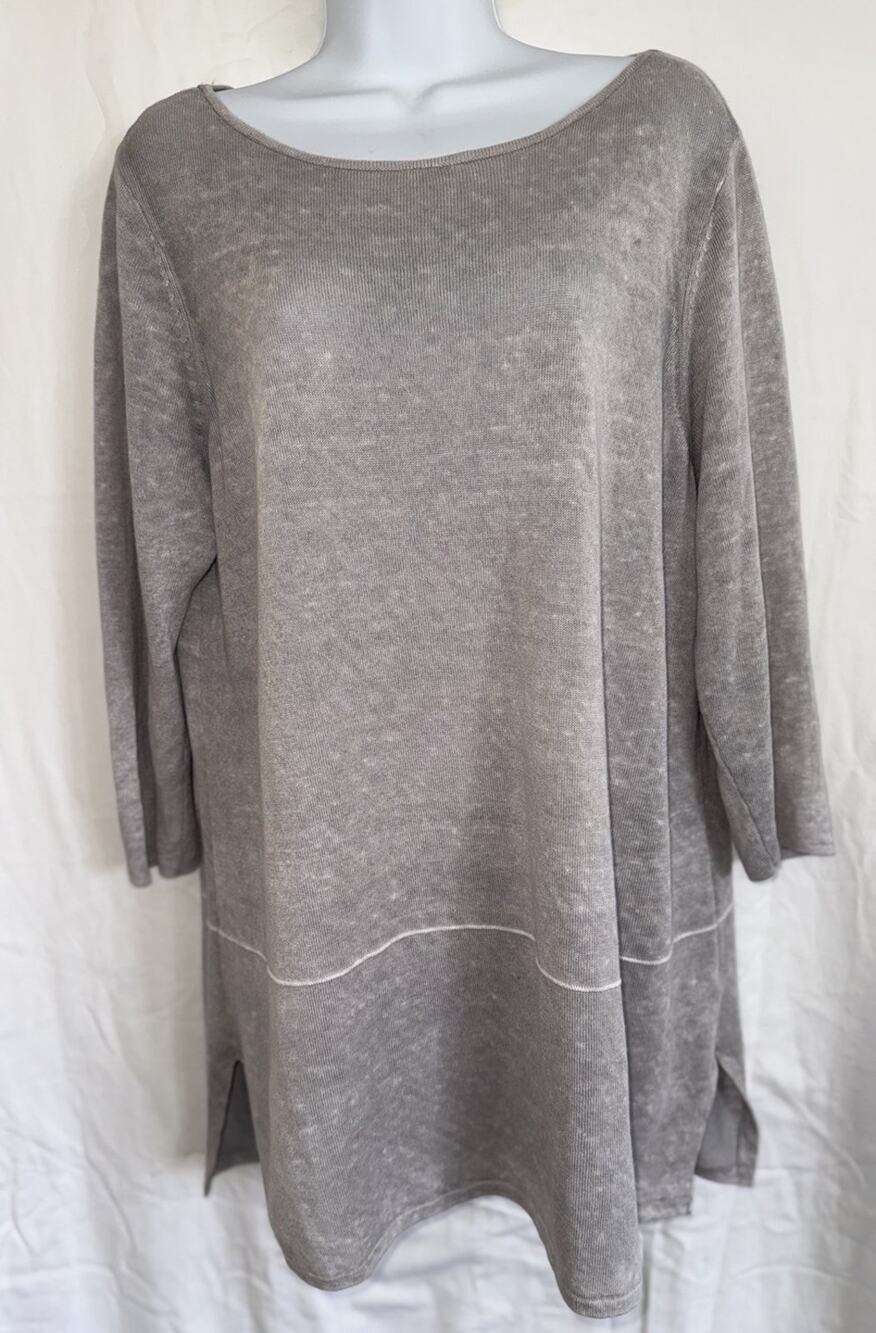 Pure Jill Watercolor Knit Tunic Linen Summer Sweater Chic Lightweight Grey Sz M